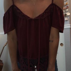 Maroon Laced Short-Sleeve Shirt